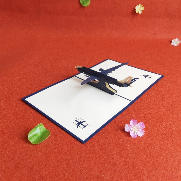 Airplane Blue Paper Cuttings 3D greeting card