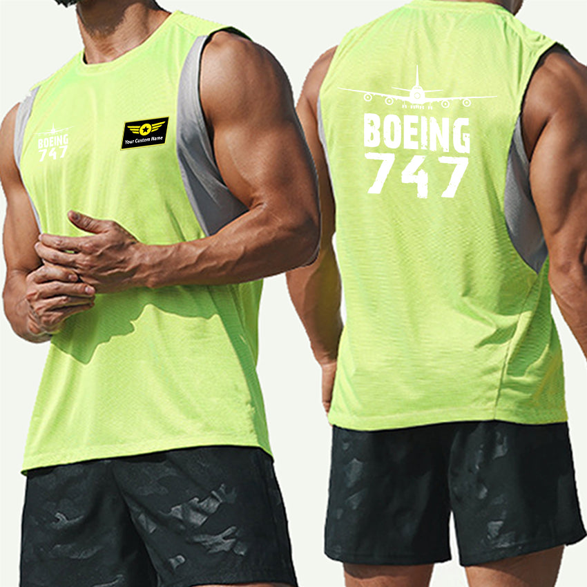 Boeing 747 & Plane Designed Men Sleeveless T-shirt Quick Dry Vests