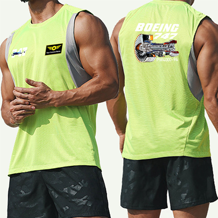 Boeing 747 & PW4000-94 Engine Designed Men Sleeveless T-shirt Quick Dry Vests