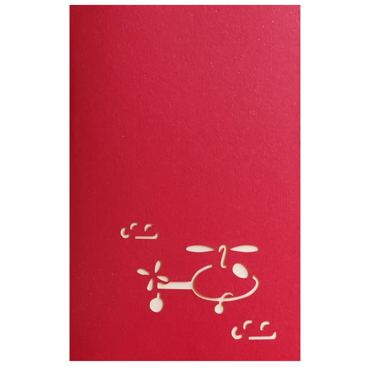 Helicopter Red Paper Cuttings 3D greeting card