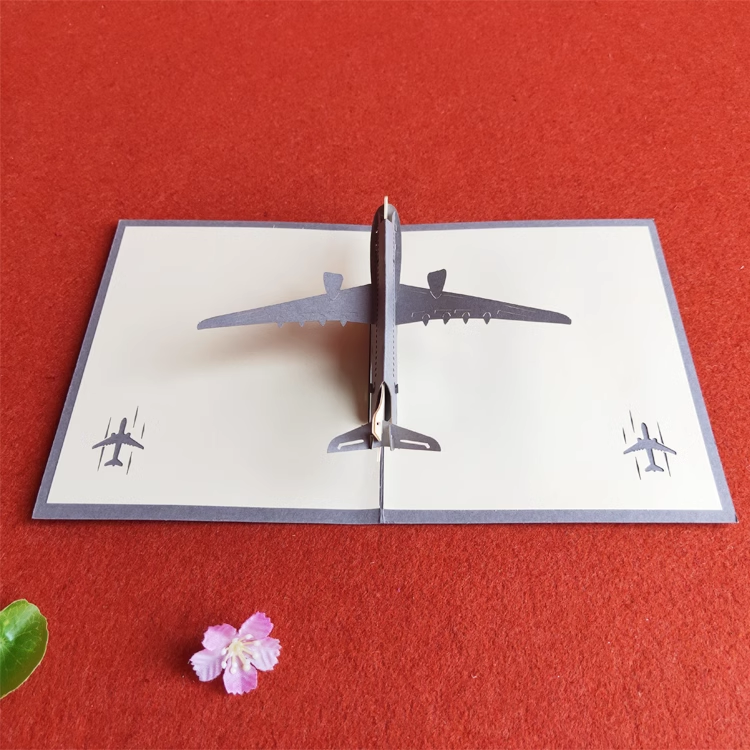 Airplane Grey Paper Cuttings 3D greeting card