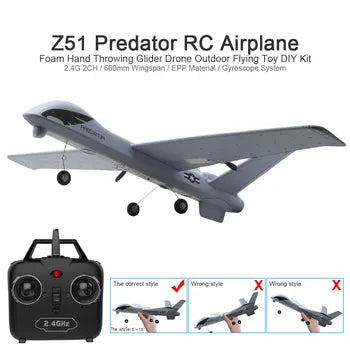 Z51 Predator RC Glider 2.4G 2CH EPP Foam RC Plane With LED Light Fixed