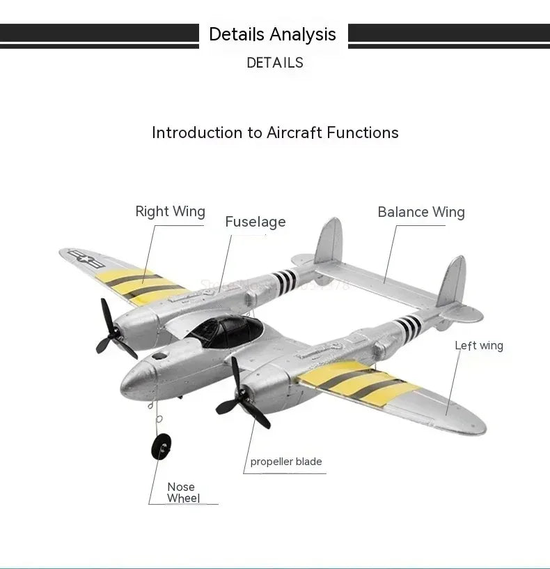 FX816 Remote Control Airplane P38 Fighter Rechargeable RC Aircraft Glider Model