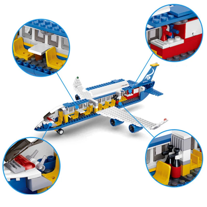 463Pcs City Airport Airbus Aircraft Airplane Plane Brinquedos Avion Model Building Blocks Bricks