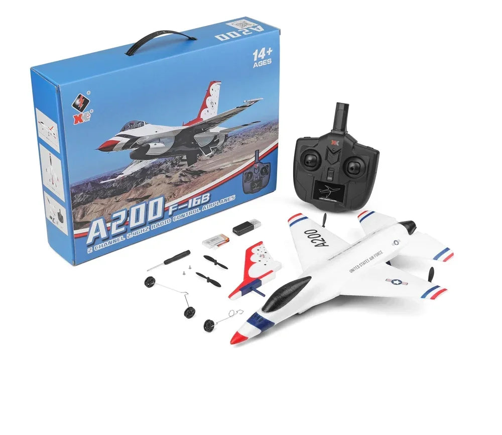 Wltoys XK A200 RC Airplane F-16B Drone 2.4G Aircraft 2CH Fixed-wing EPP Electric