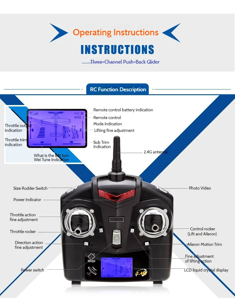 F959s Three-Channel Push-Back High-Speed Glider Six-Axis Gyroscope Remote Control Aircraft Plane Rc Model Toy