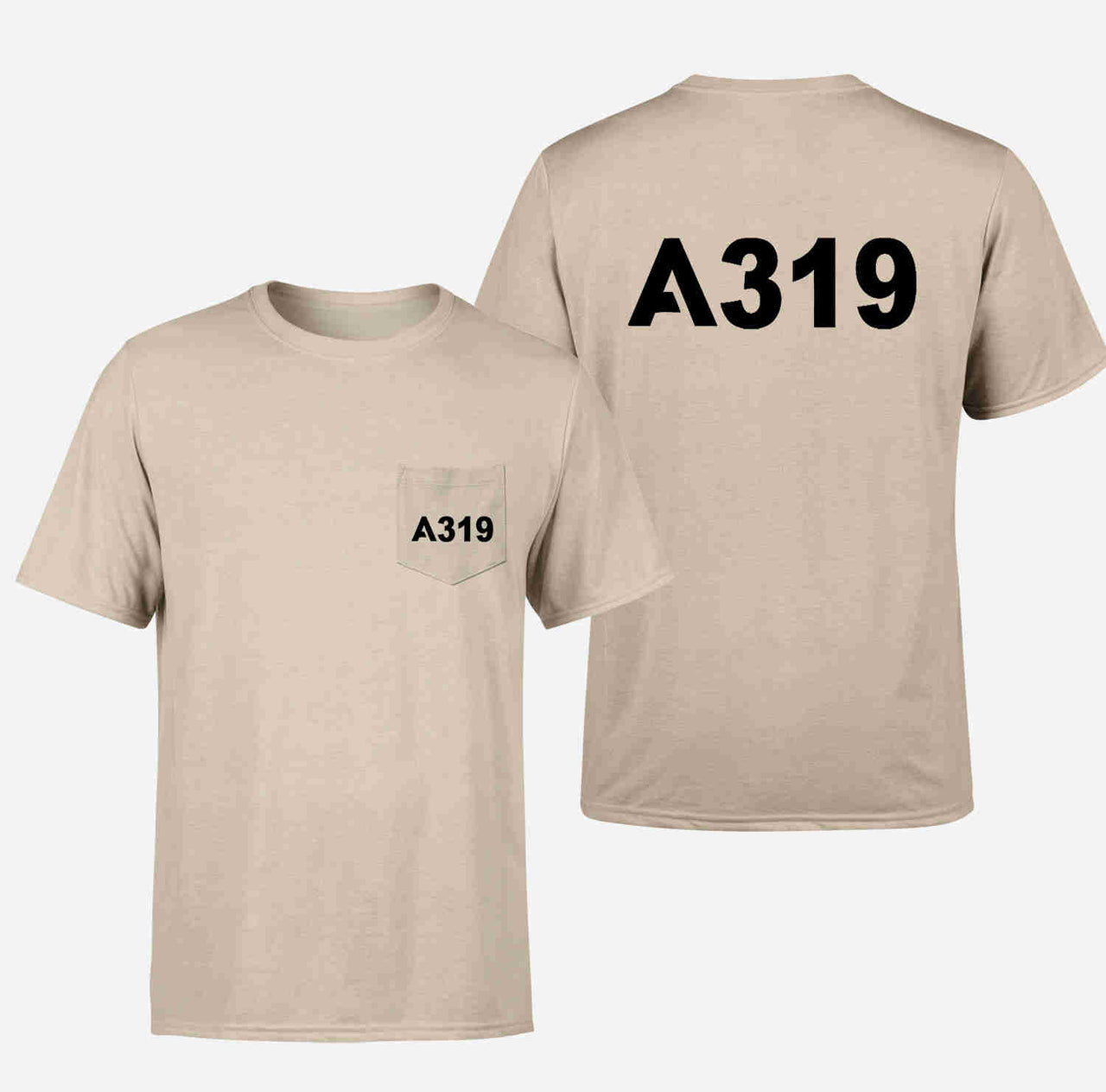 A319 Flat Text Designed Pocket T-Shirts