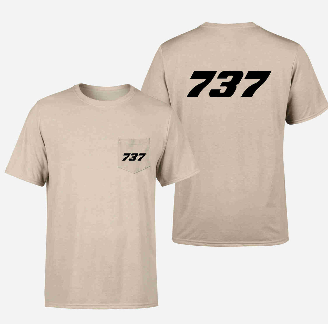 737 Flat Text Designed Pocket T-Shirts