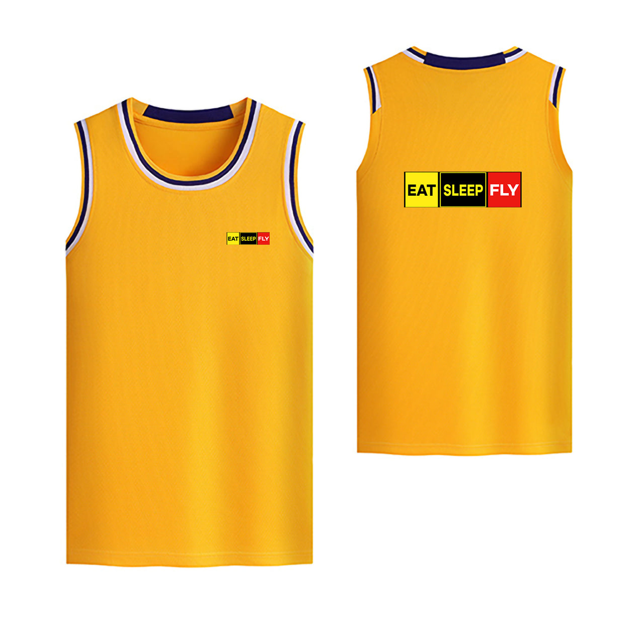 Eat Sleep Fly (Colourful) Designed Basketball Style Sports Tank Tops