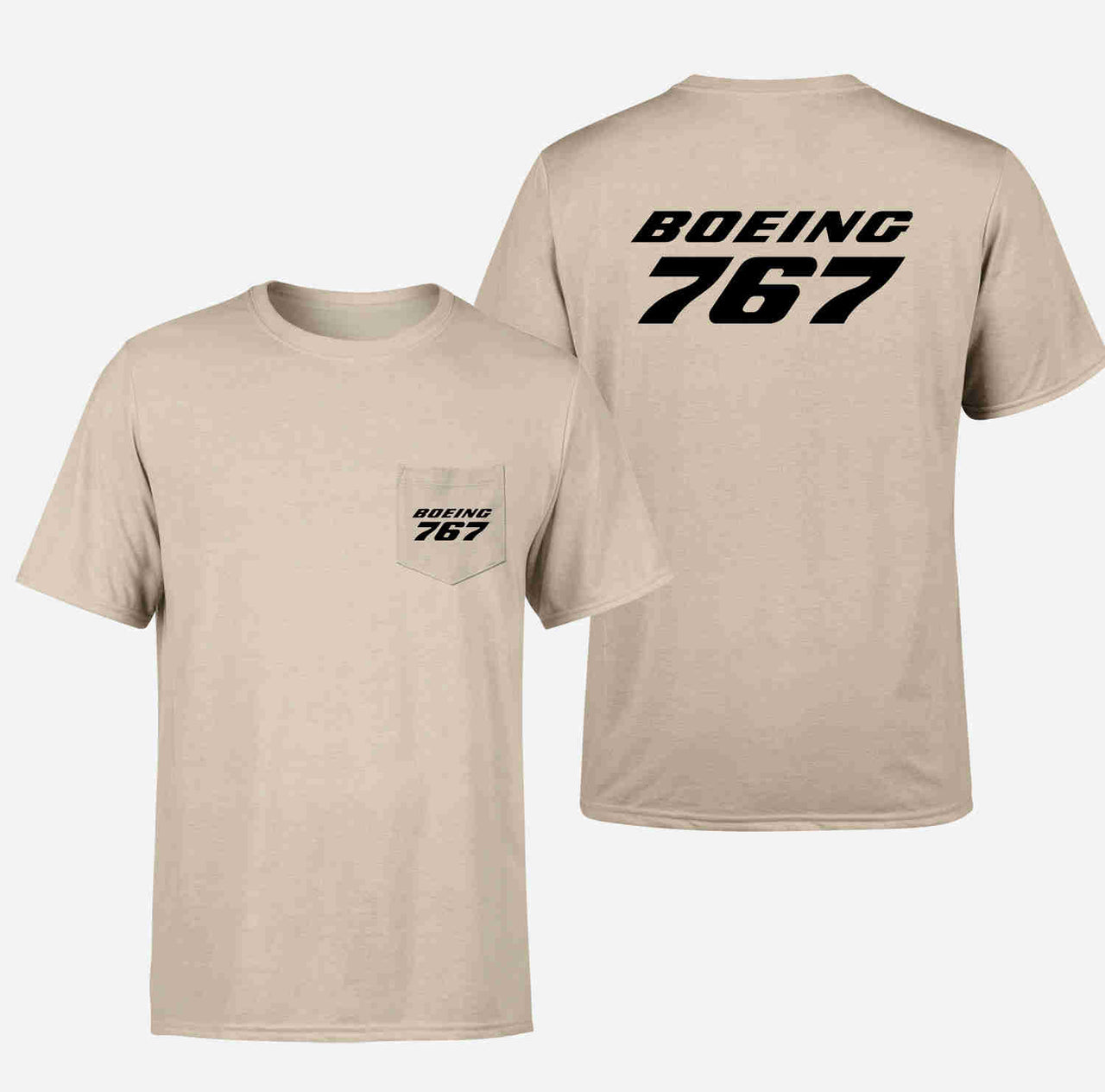 Boeing 767 & Text Designed Pocket T-Shirts