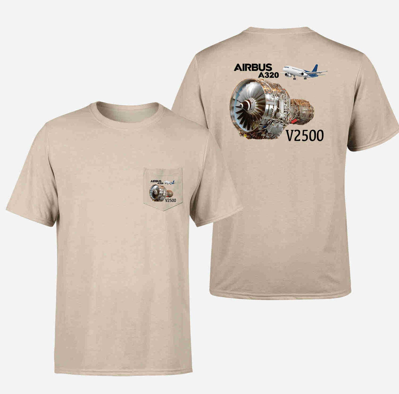 Airbus A320 & V2500 Engine Designed Pocket T-Shirts