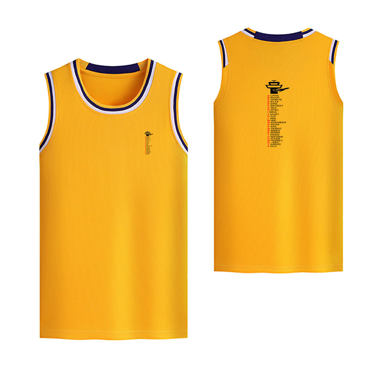 Aviation Alphabet Designed Basketball Style Sports Tank Tops