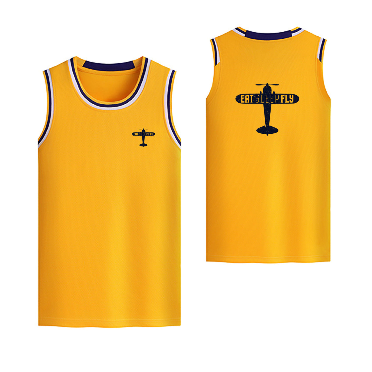 Eat Sleep Fly & Propeller Designed Basketball Style Sports Tank Tops