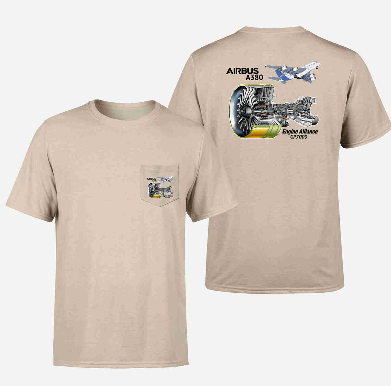 Airbus A380 & GP7000 Engine Designed Pocket T-Shirts