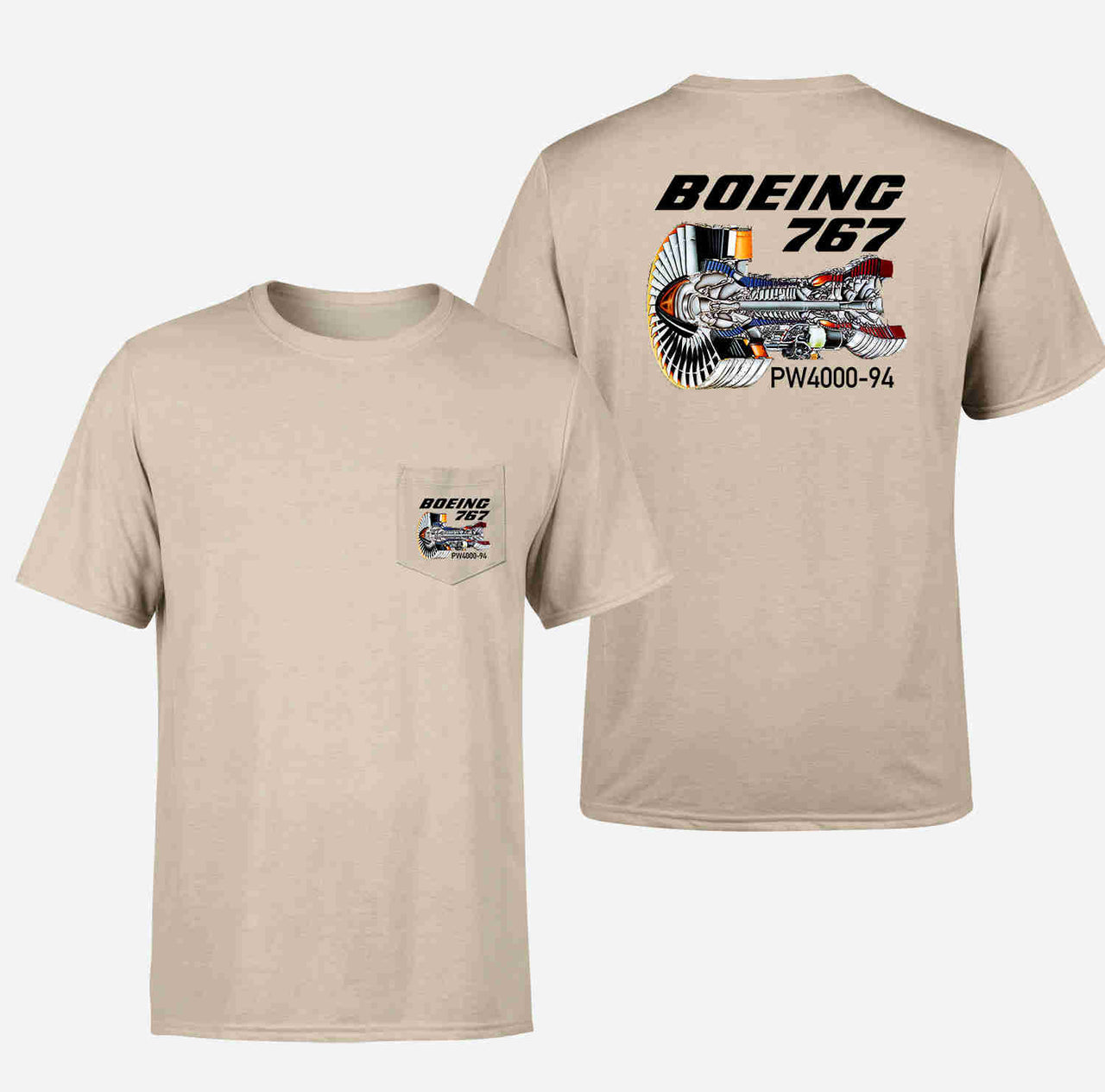 Boeing 767 Engine (PW4000-94) Designed Pocket T-Shirts