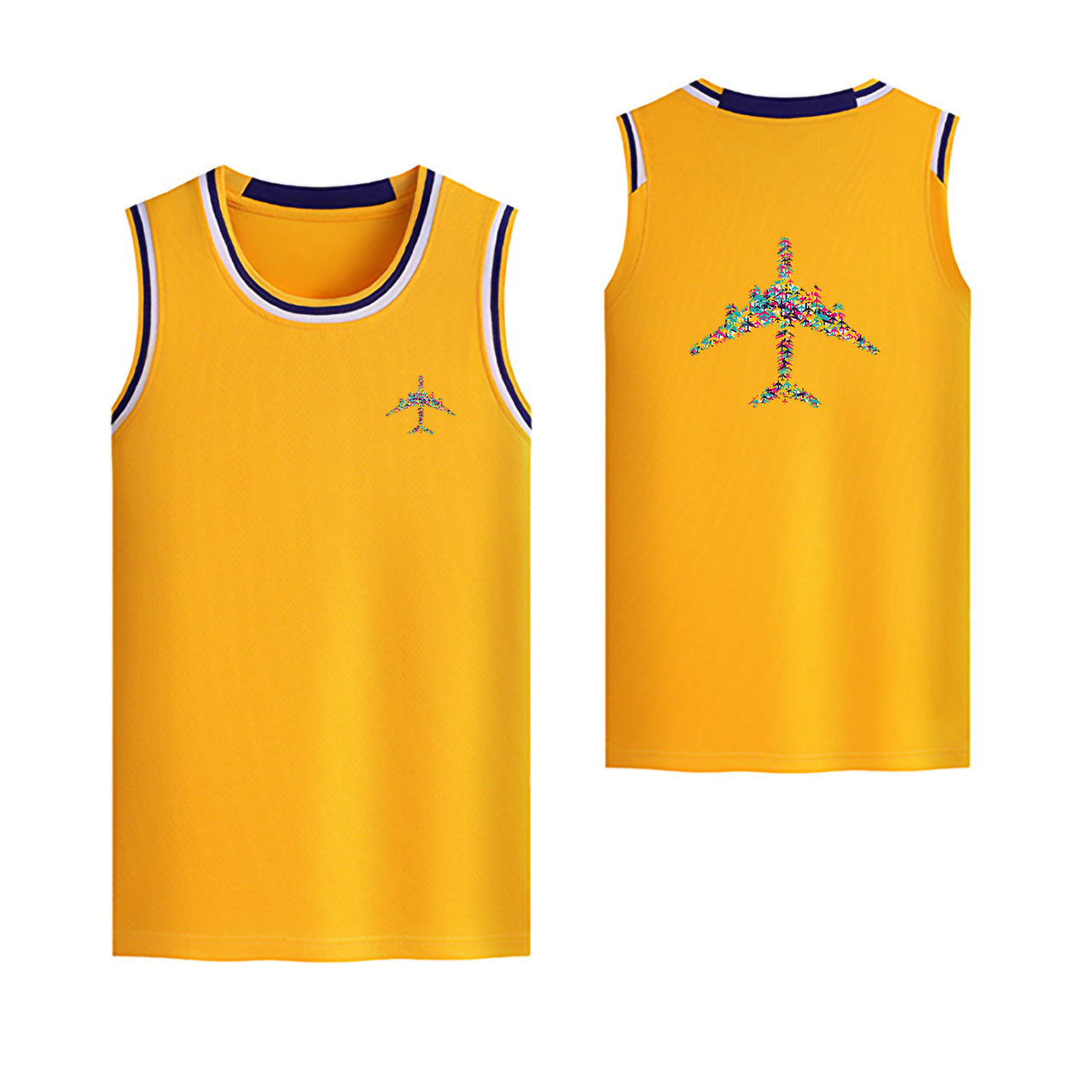 Colourful Airplane Designed Basketball Style Sports Tank Tops