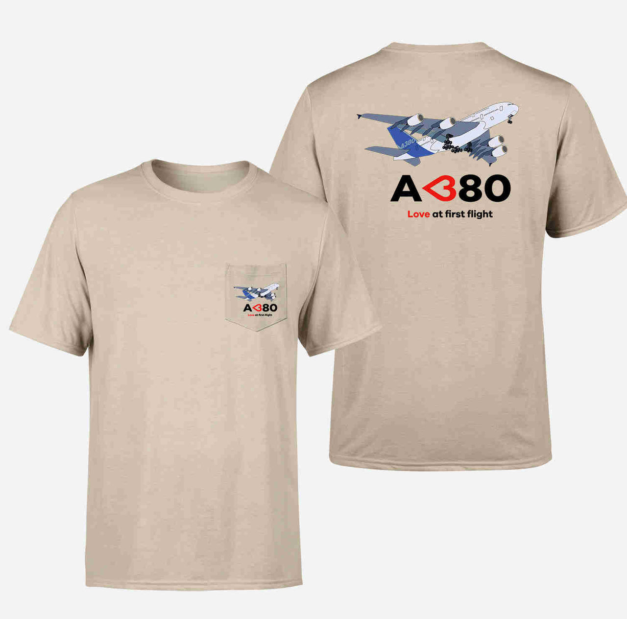 Airbus A380 Love at first flight Designed Pocket T-Shirts