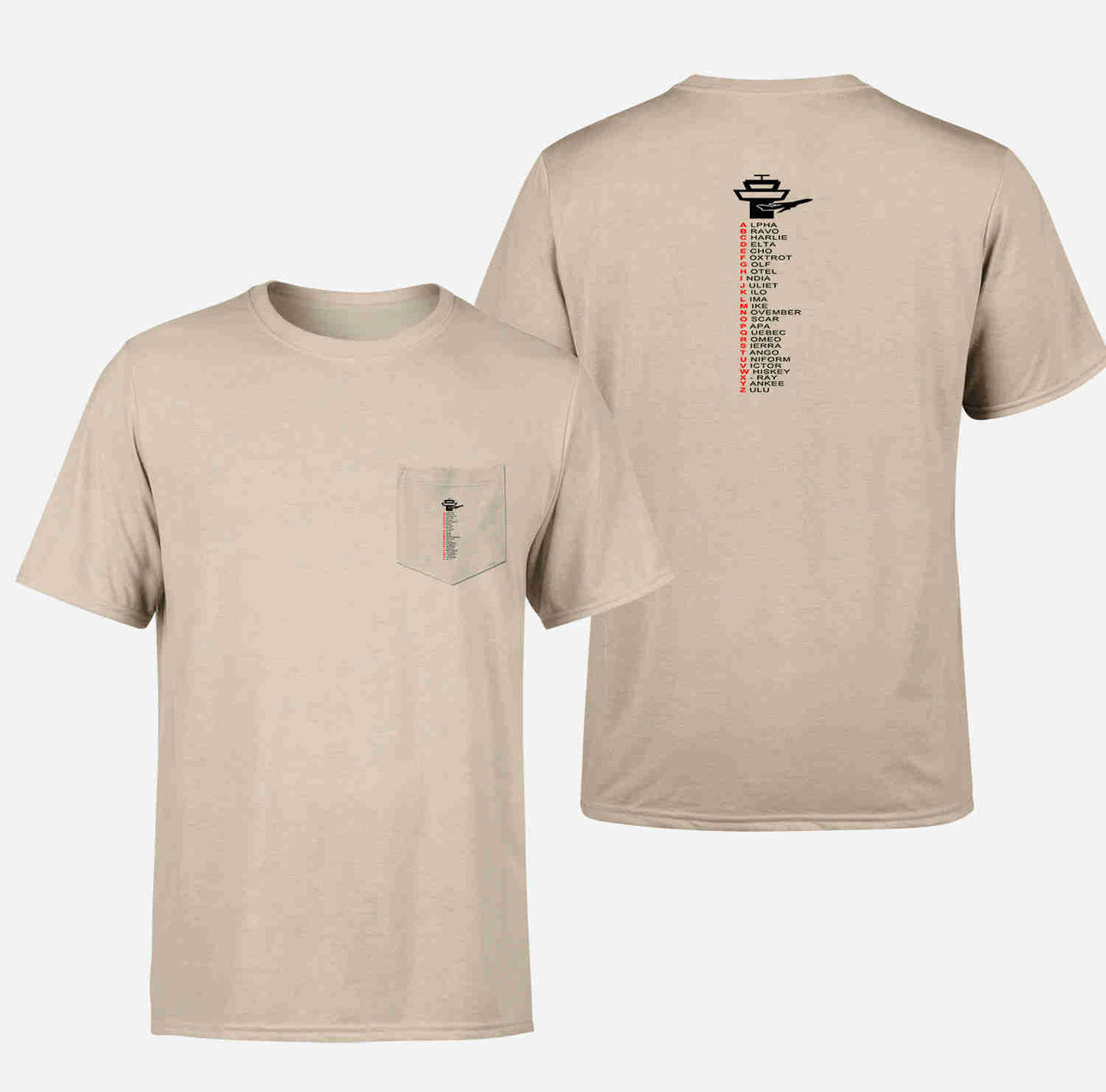 Aviation Alphabet Designed Pocket T-Shirts