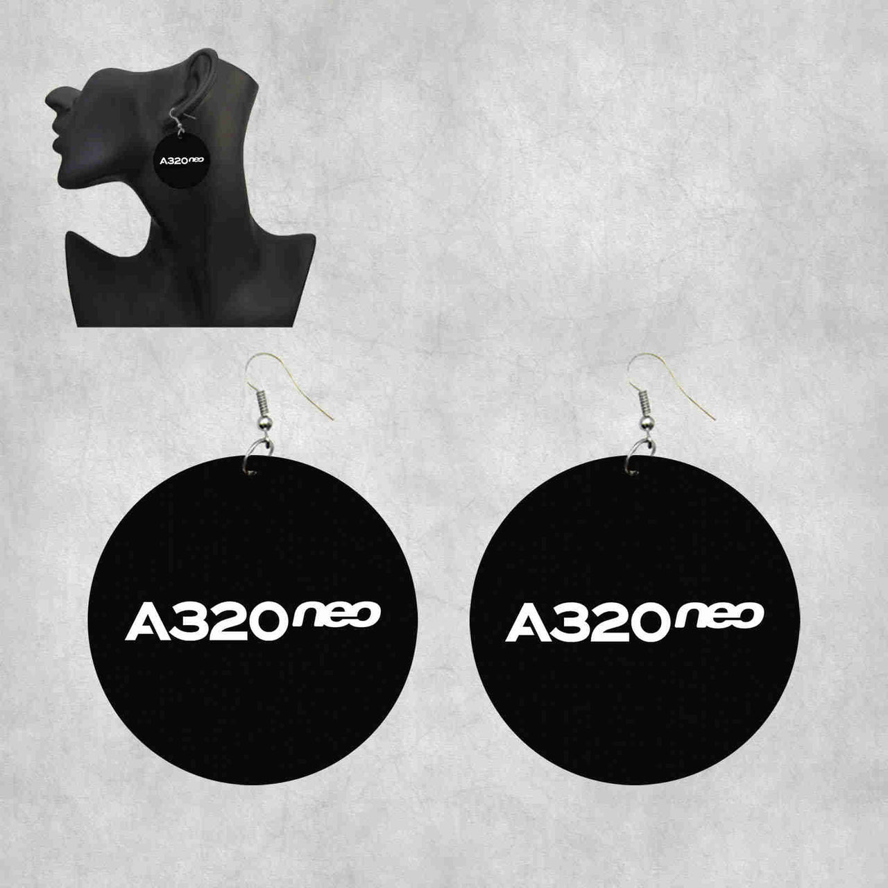 A320neo & Text Designed Wooden Drop Earrings