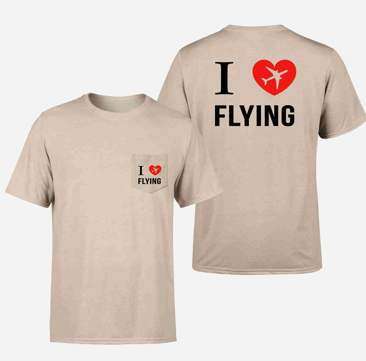 I Love Flying Designed Pocket T-Shirts