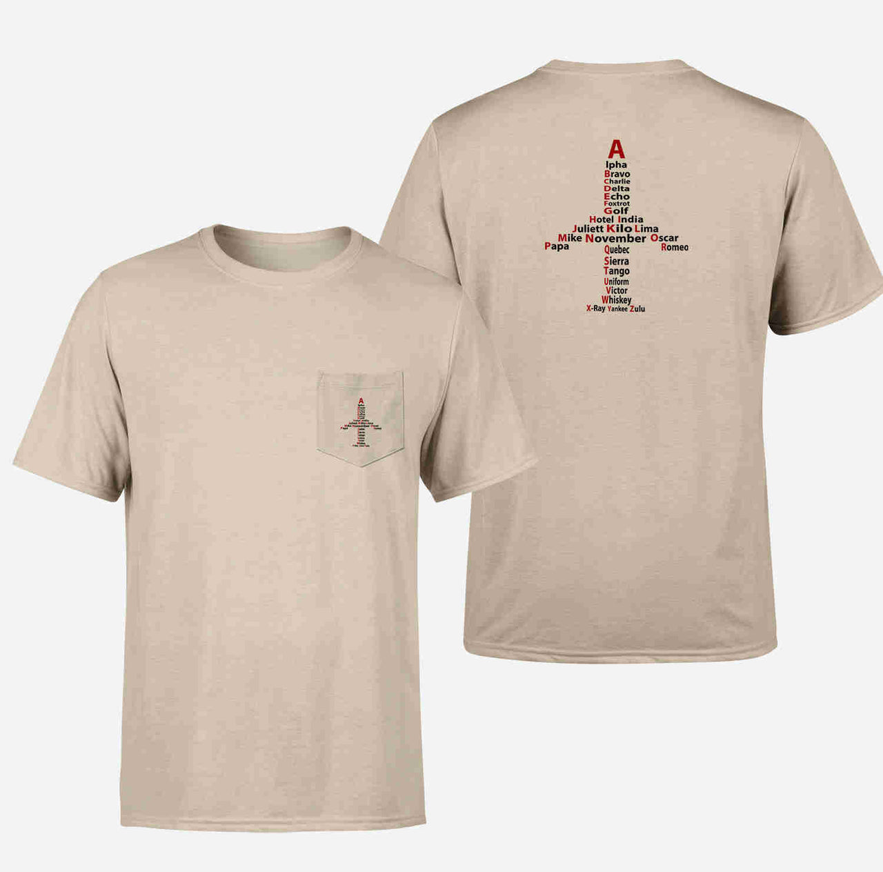 Airplane Shape Aviation Alphabet Designed Pocket T-Shirts