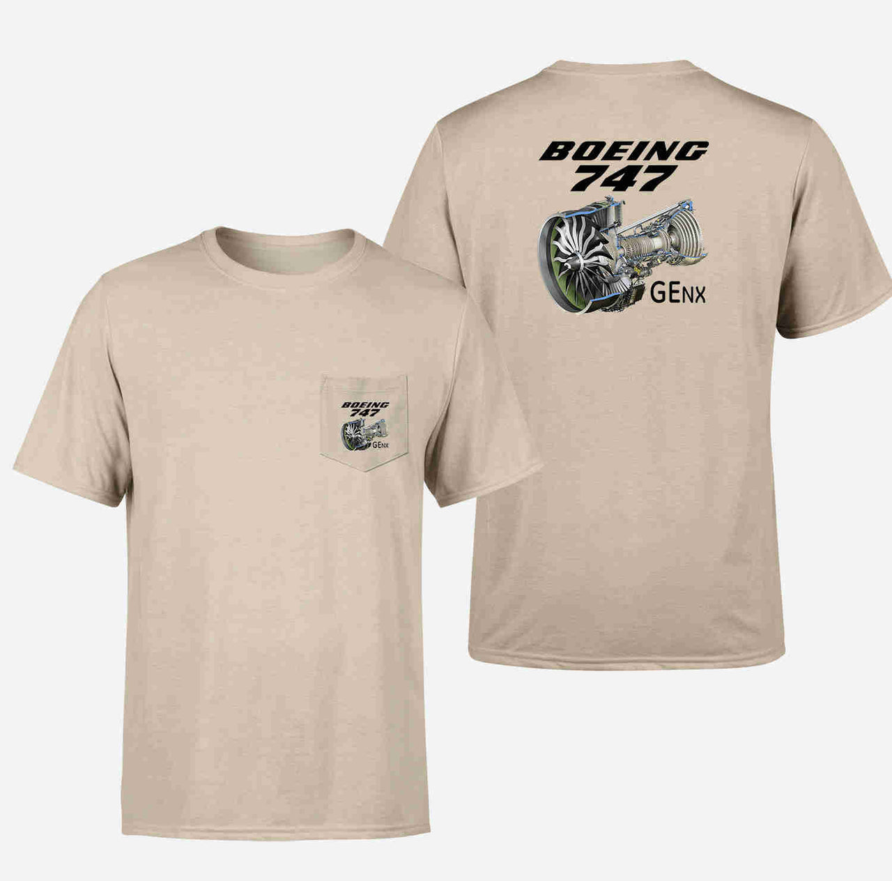 Boeing 747 & GENX Engine Designed Pocket T-Shirts