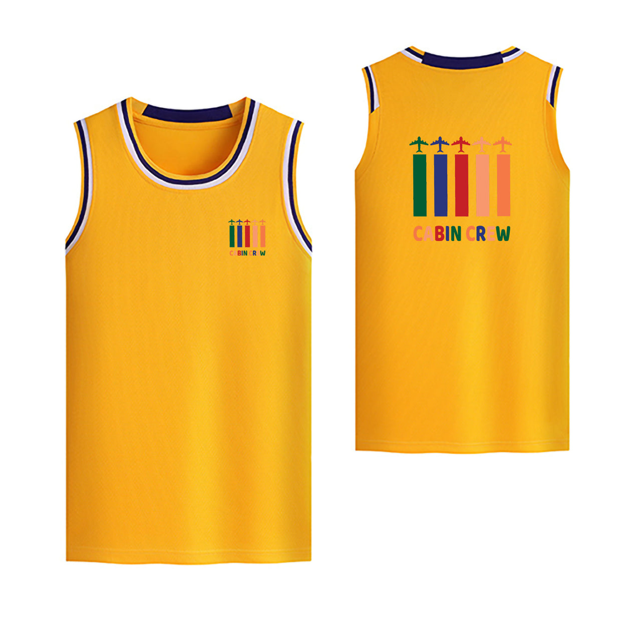 Colourful Cabin Crew Designed Basketball Style Sports Tank Tops