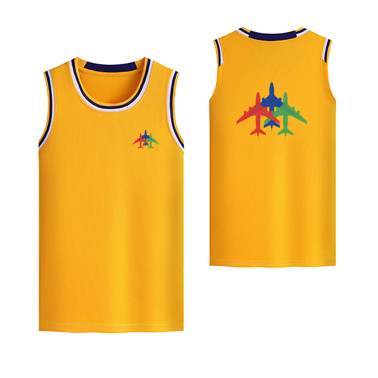 Colourful 3 Airplanes Designed Basketball Style Sports Tank Tops