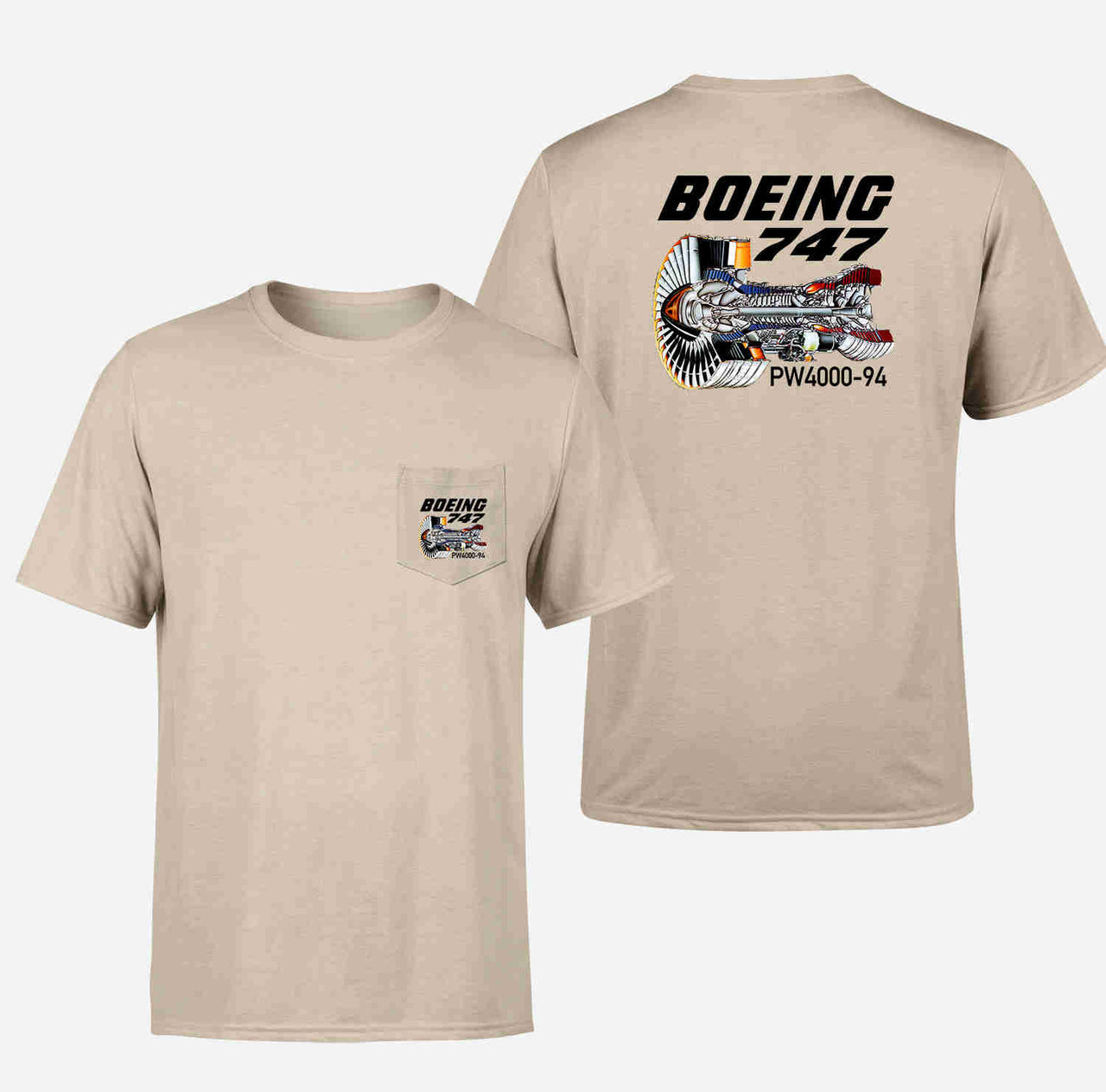 Boeing 747 & PW4000-94 Engine Designed Pocket T-Shirts