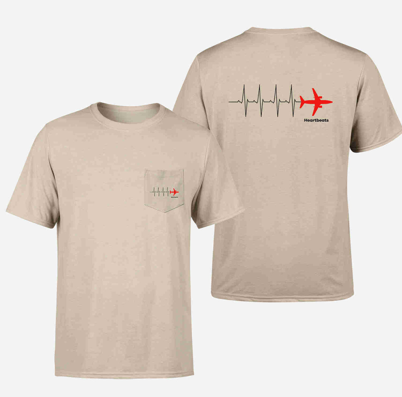 Aviation Heartbeats Designed Pocket T-Shirts