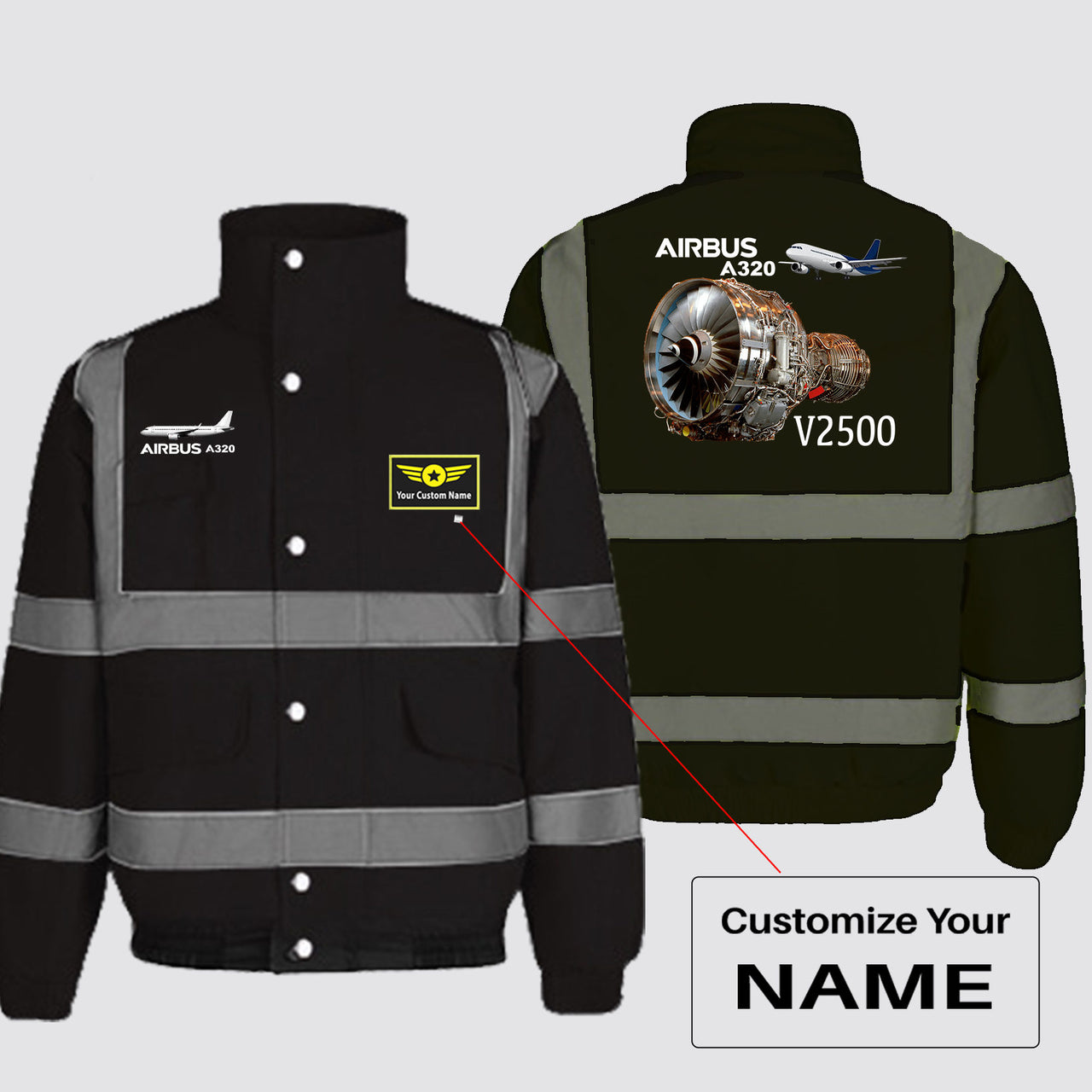 Airbus A320 & V2500 Engine Designed Reflective Winter Jackets