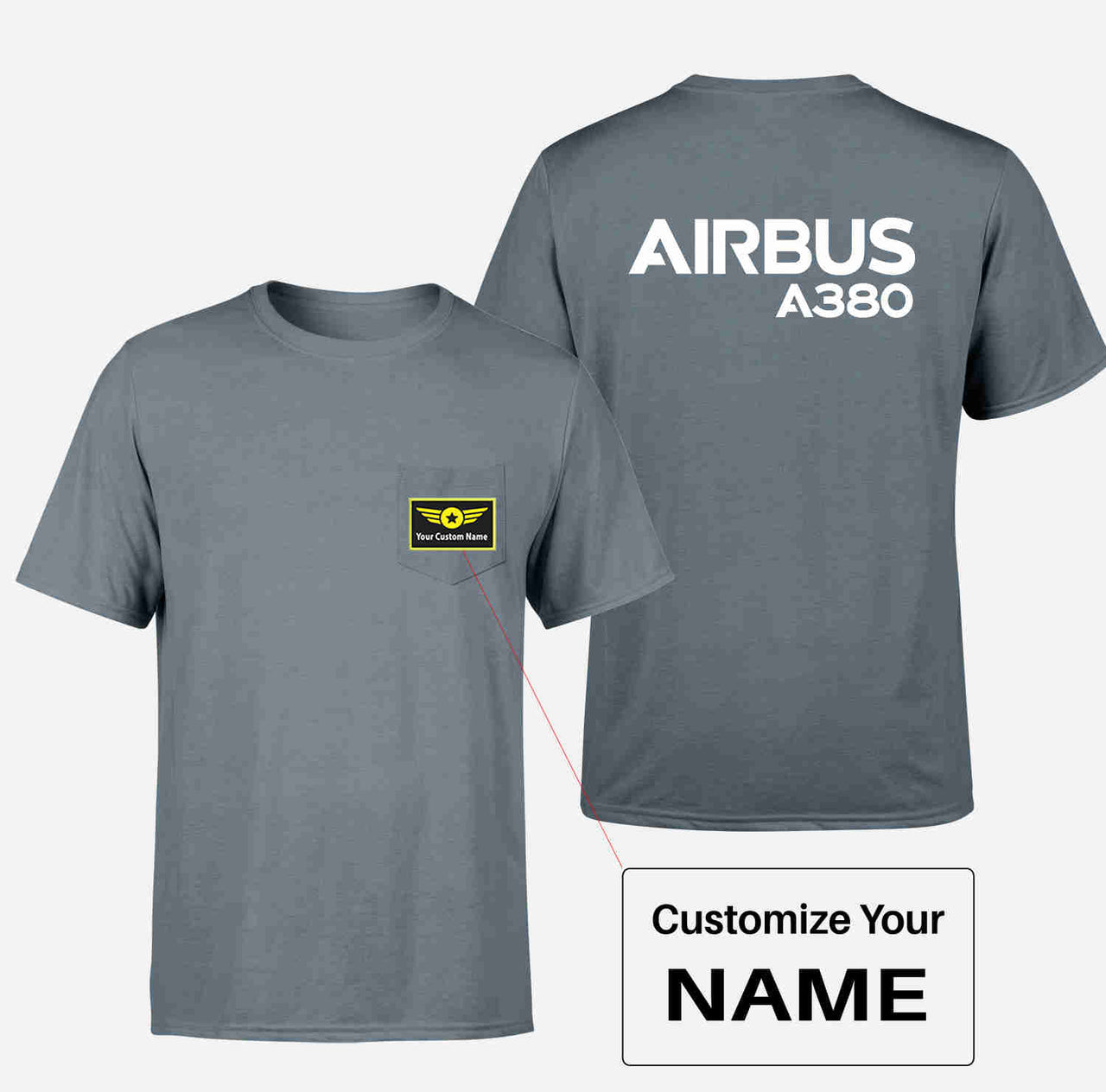 Airbus A380 & Text Designed Pocket T-Shirts