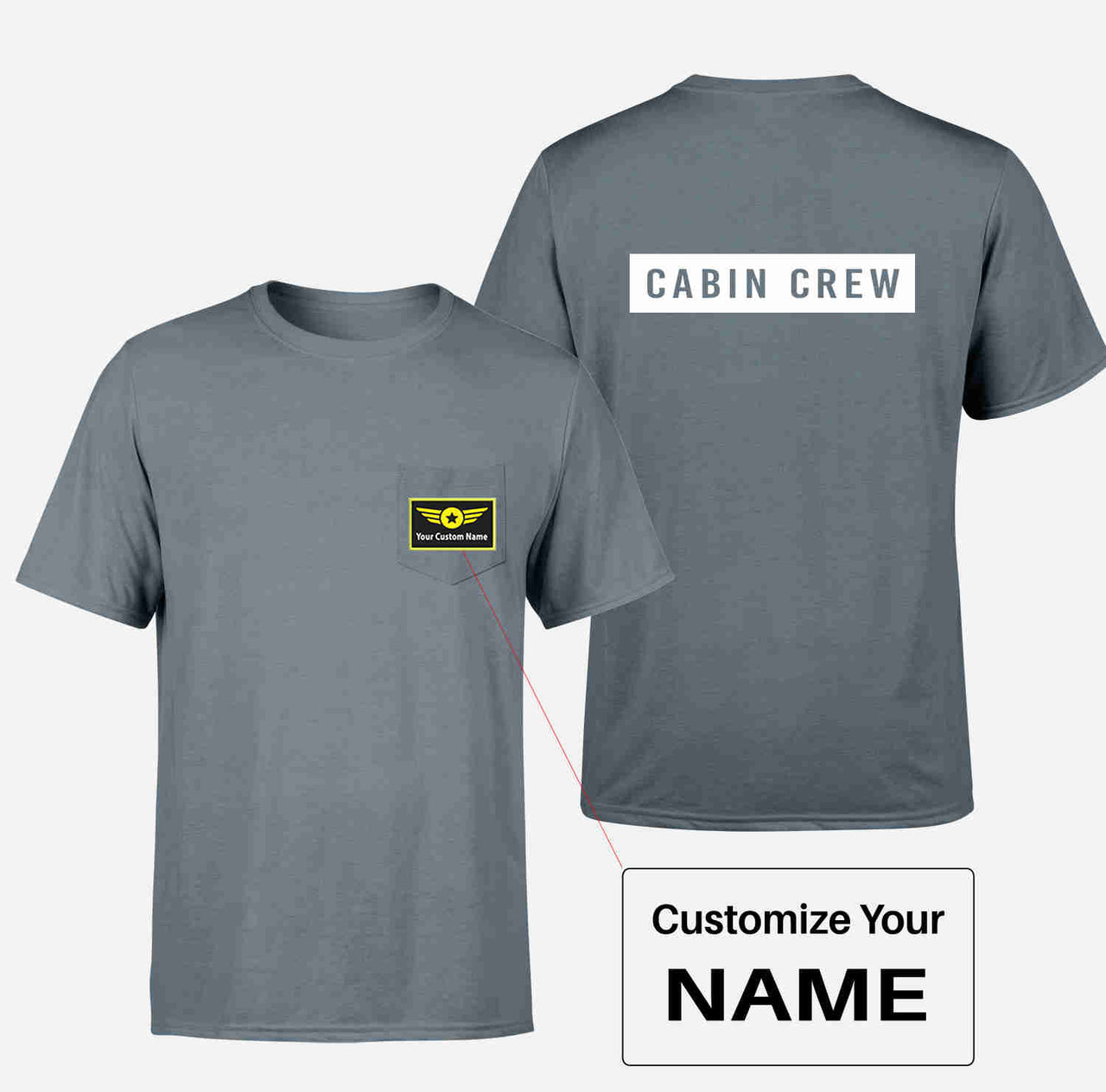 Cabin Crew Text Designed Pocket T-Shirts