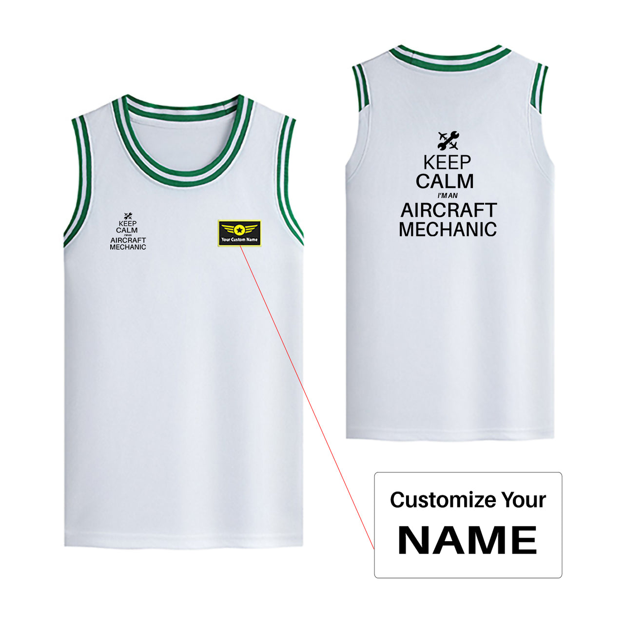 Aircraft Mechanic Designed Basketball Style Sports Tank Tops