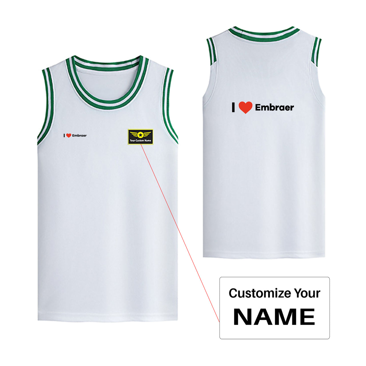 I Love Embraer Designed Basketball Style Sports Tank Tops