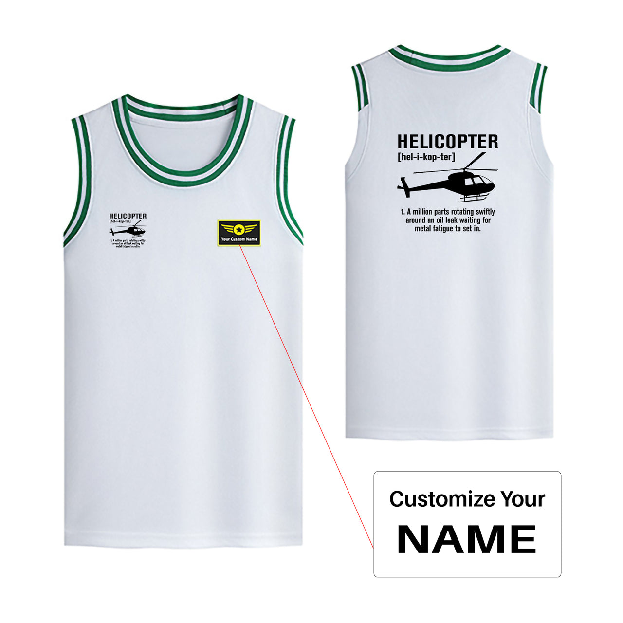 Helicopter [Noun] Designed Basketball Style Sports Tank Tops