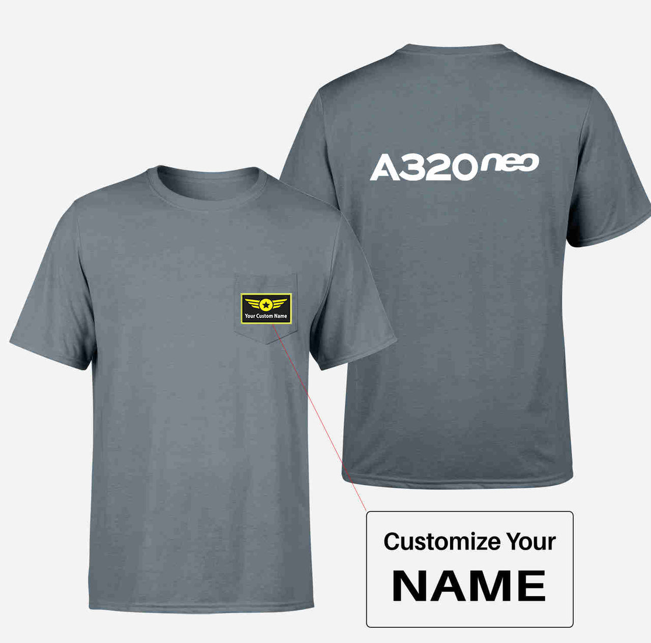 A320neo & Text Designed Pocket T-Shirts