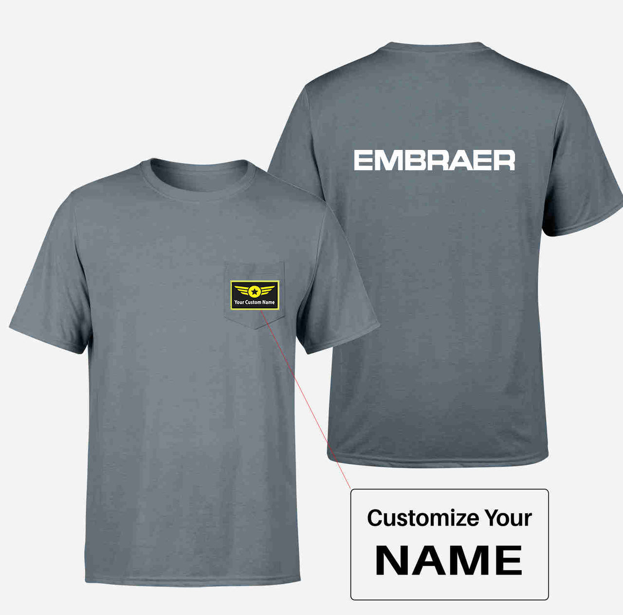 Embraer & Text Designed Pocket T-Shirts