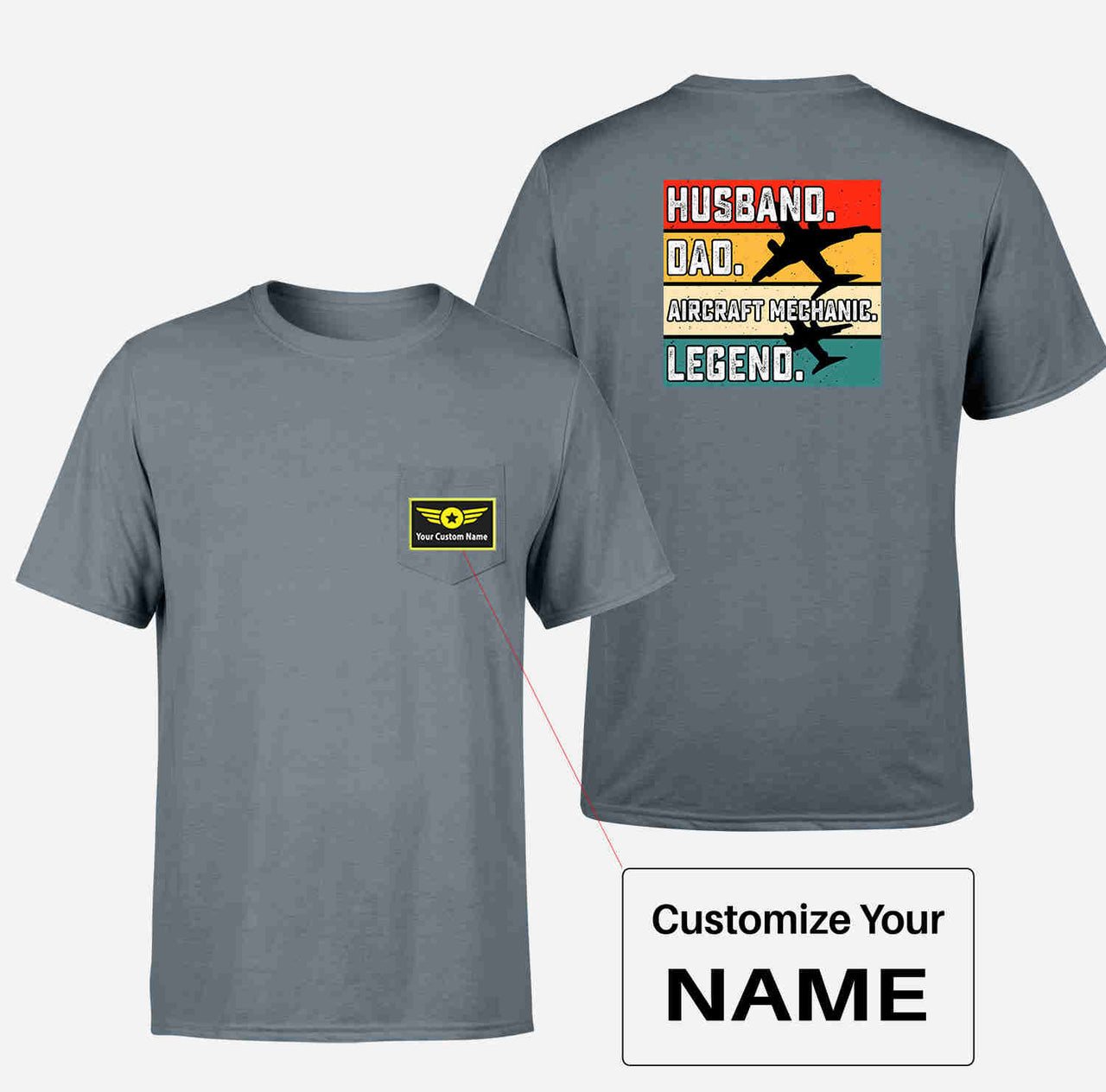 Husband & Dad & Aircraft Mechanic & Legend Designed Pocket T-Shirts