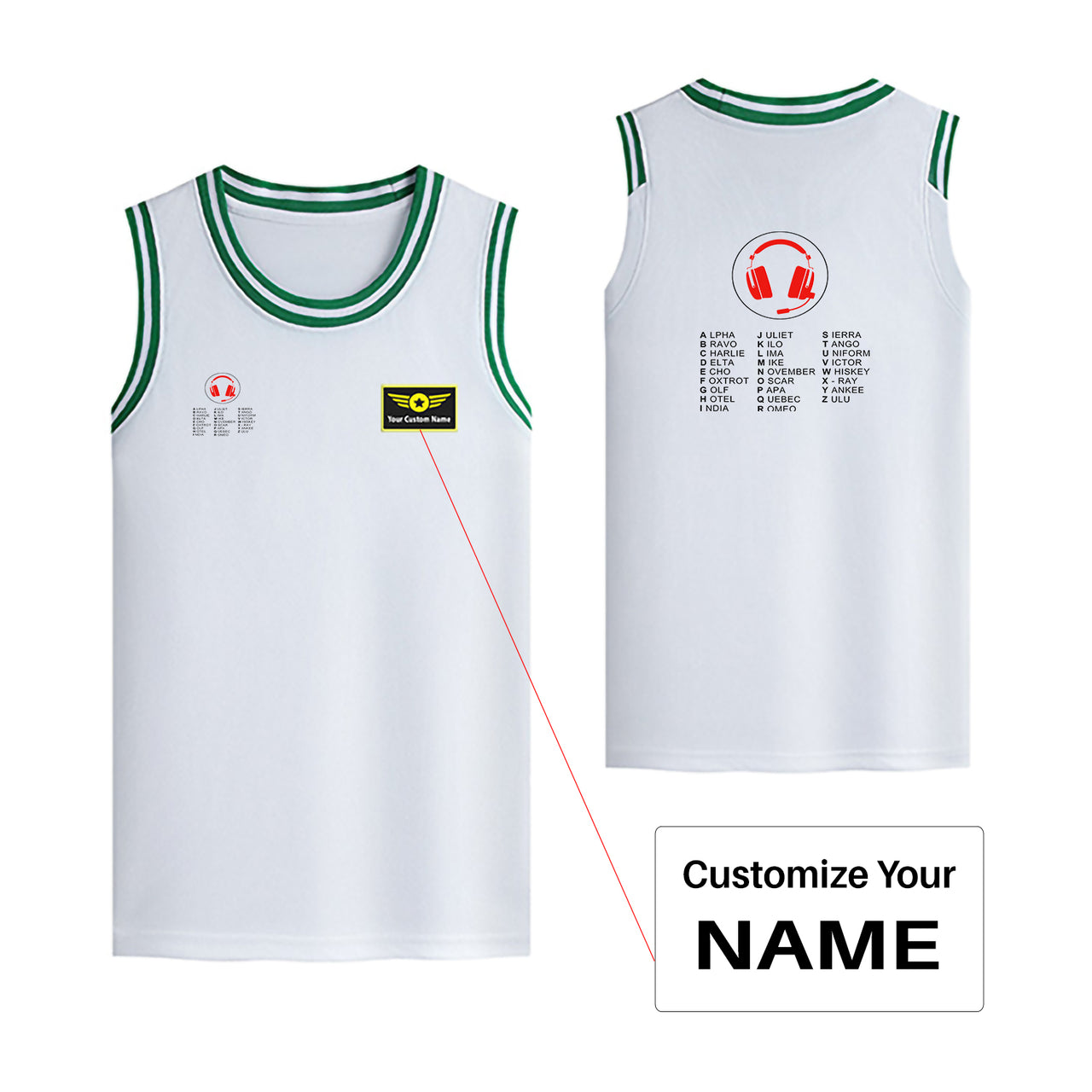 Aviation Alphabet 3 Designed Basketball Style Sports Tank Tops