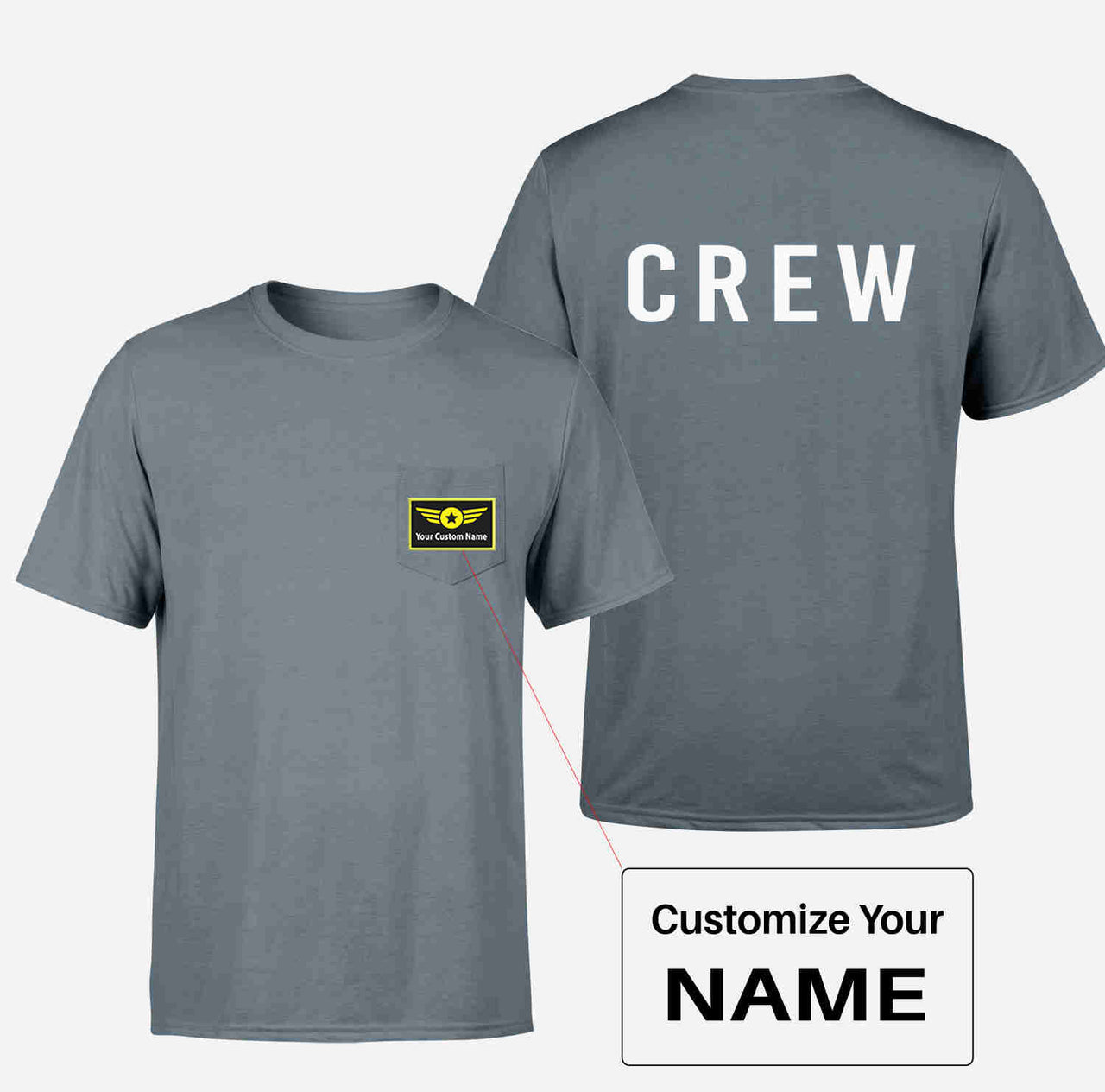 CREW & Text Designed Pocket T-Shirts