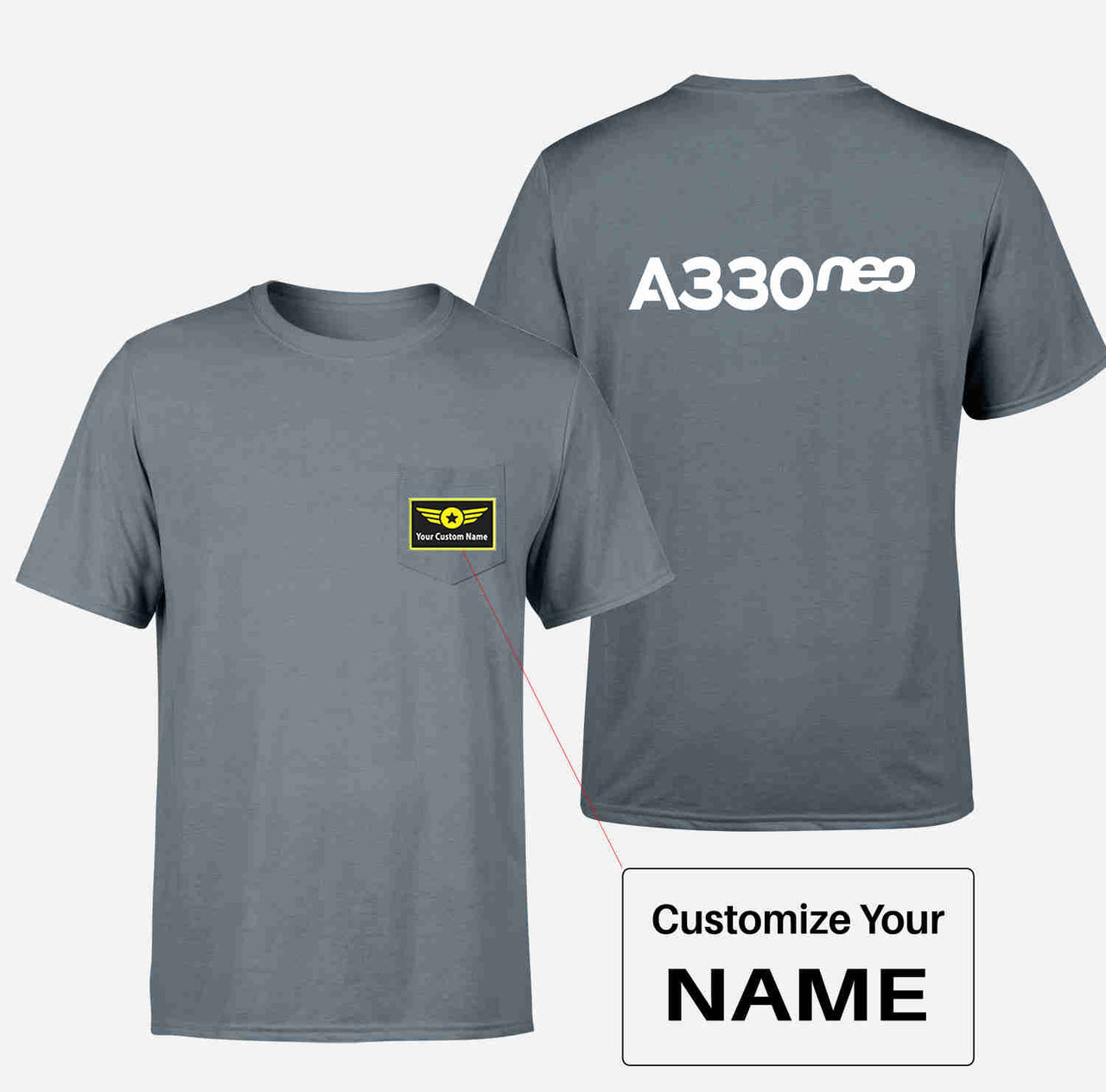 A330neo & Text Designed Pocket T-Shirts