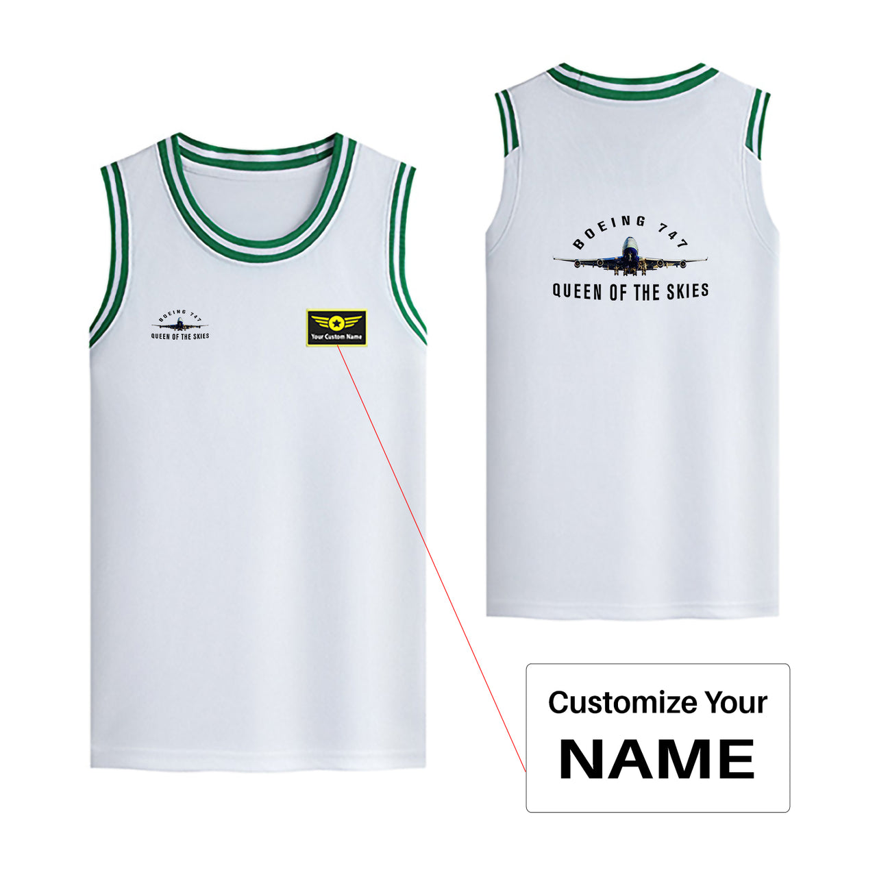 Boeing 747 Queen of the Skies Designed Basketball Style Sports Tank Tops