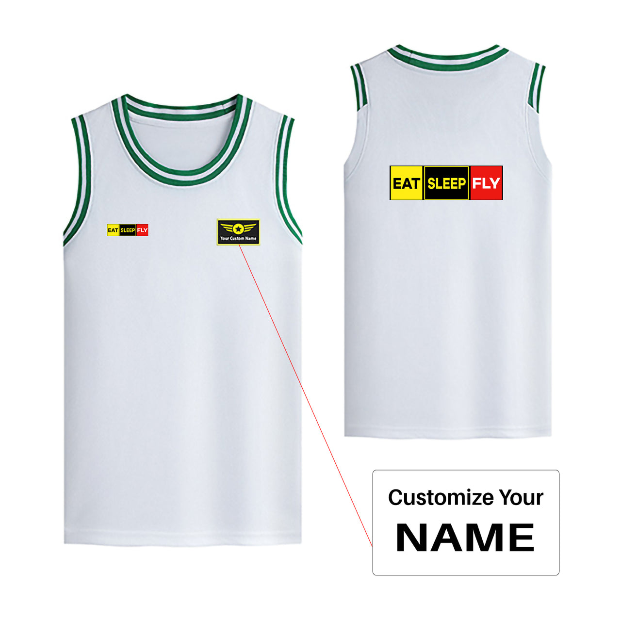 Eat Sleep Fly (Colourful) Designed Basketball Style Sports Tank Tops