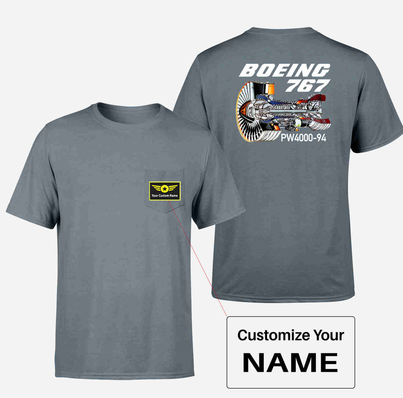 Boeing 767 Engine (PW4000-94) Designed Pocket T-Shirts