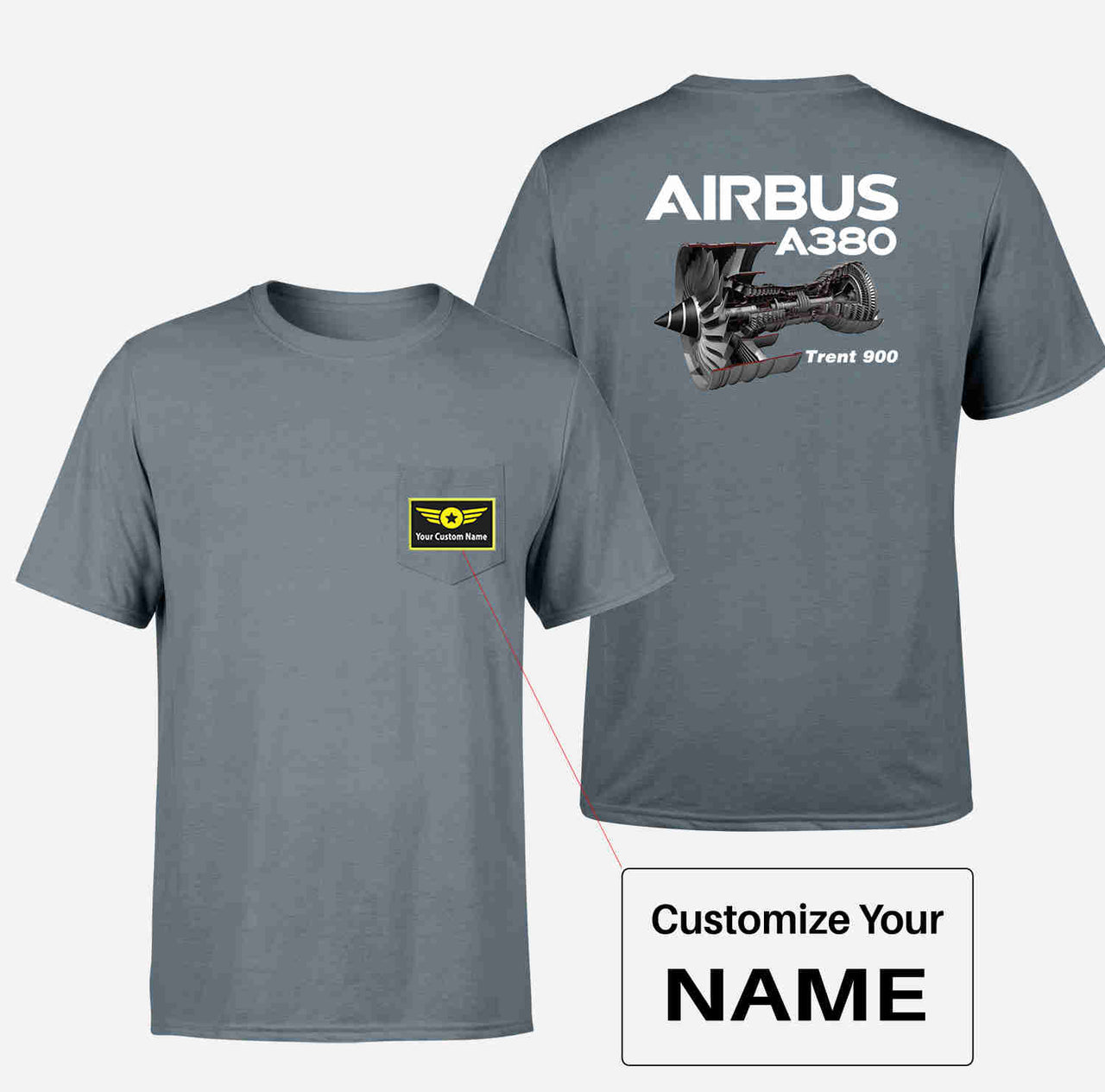 Airbus A380 & Trent 900 Engine Designed Pocket T-Shirts