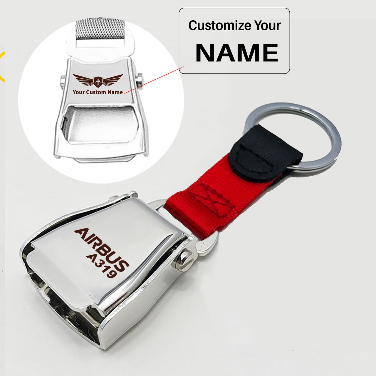 Airbus A319 & Text Designed Airplane Seat Belt Key Chains