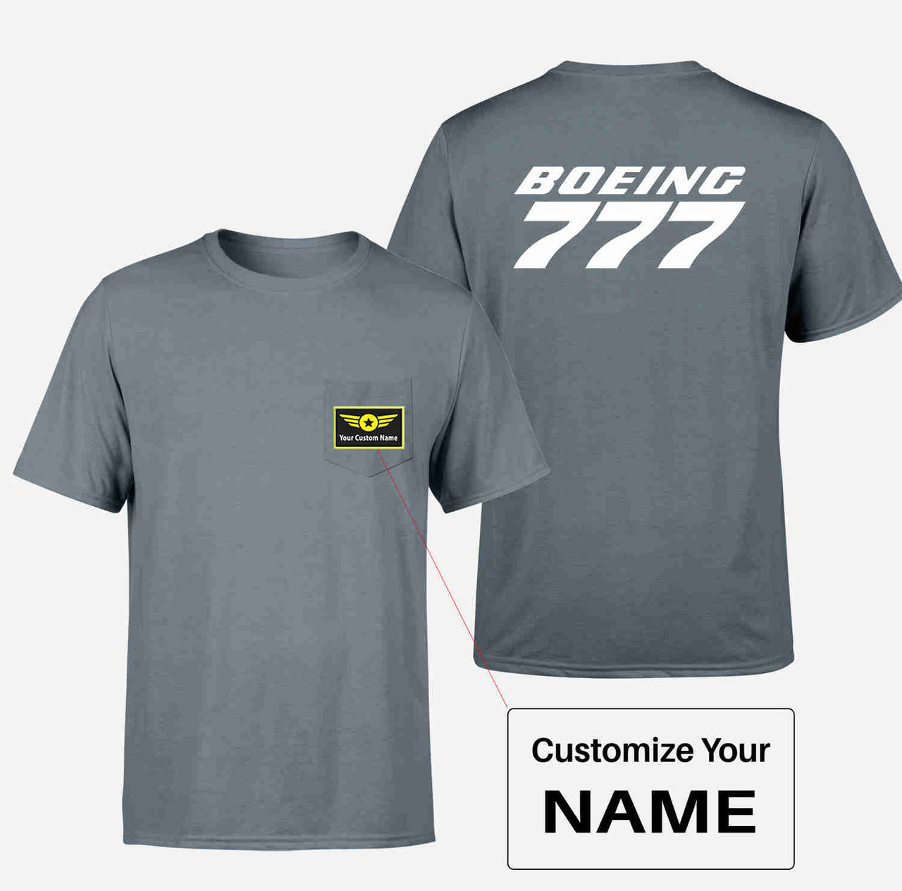 Boeing 777 & Text Designed Pocket T-Shirts