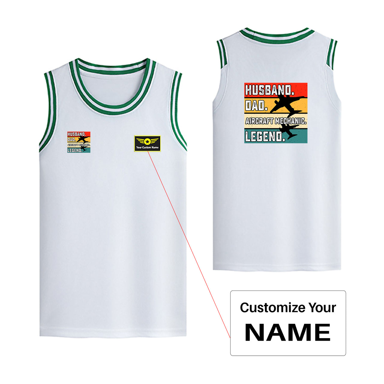 Husband & Dad & Aircraft Mechanic & Legend Designed Basketball Style Sports Tank Tops