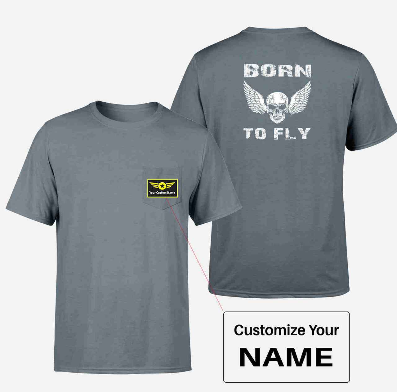 Born To Fly SKELETON Designed Pocket T-Shirts